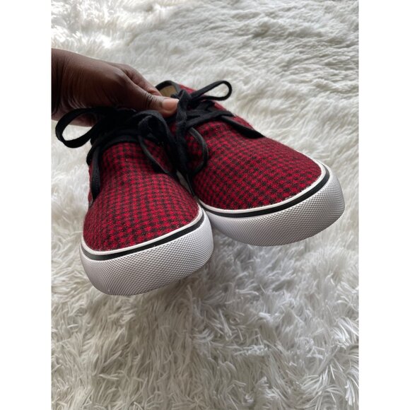 MARK MCNAIRY for GENERIC SURPLUS Houndstooth Lace-Up Ankle Sneakers Red & Black - Picture 3 of 10